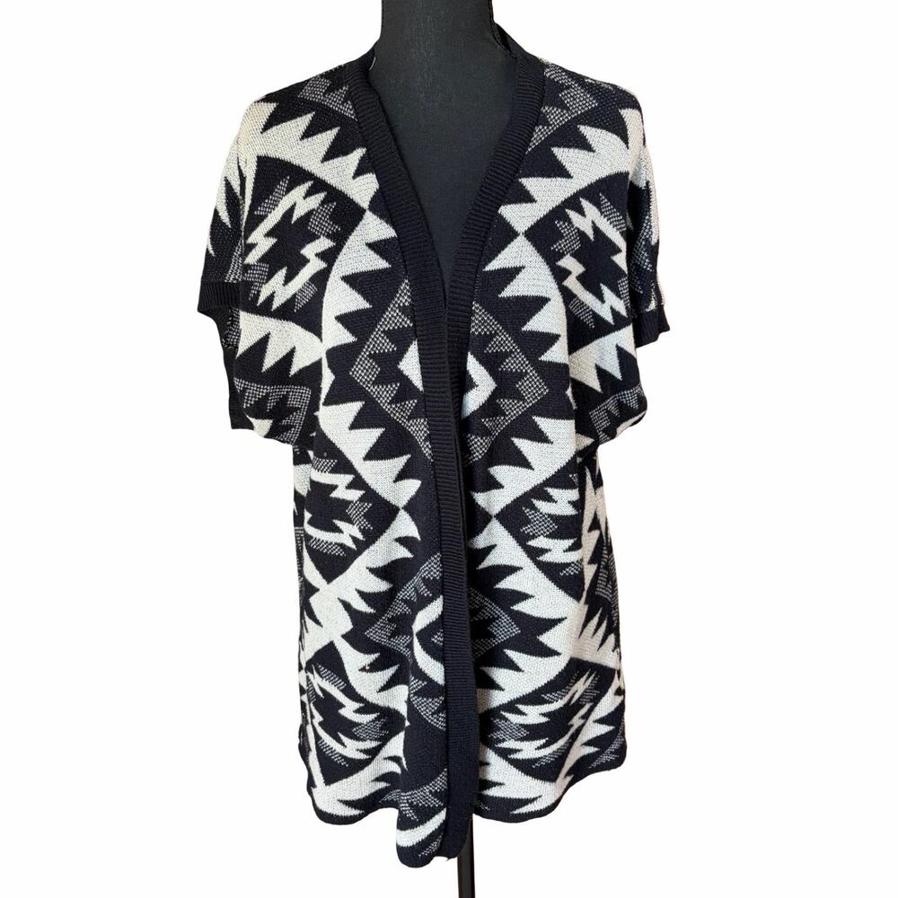 Kirra Womens L Aztec Cardigan Vest Black Cream Open Front Made in USA